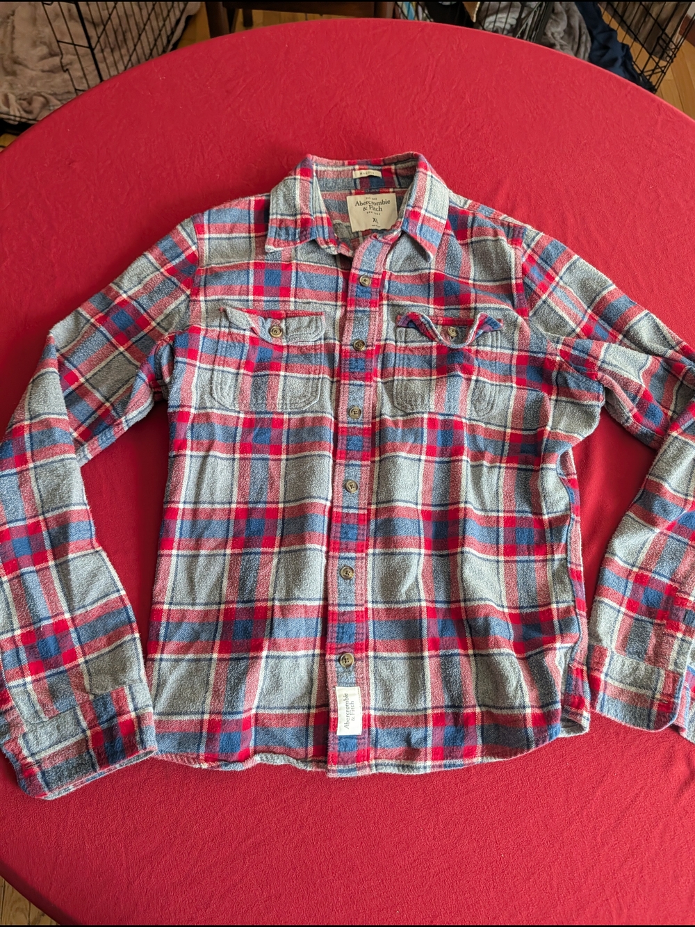 Abercrombie & Fitch Men’s Red & Gray Plaid Flannel Shirt